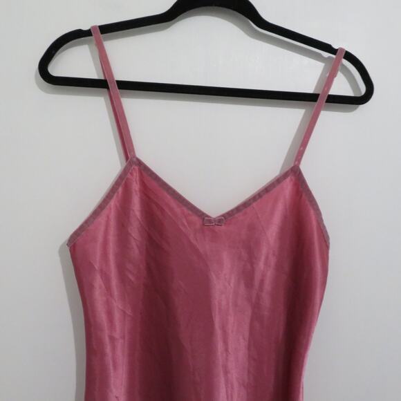 Morgan Taylor Intimates Womens Sz S Pink Mauvy Satin Slip Dress Velvet Trim - Picture 3 of 4
